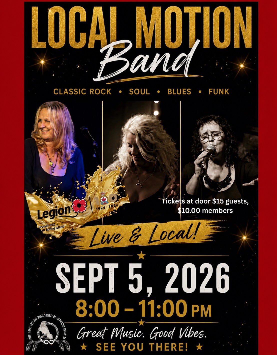 Local Motion Band live at the Royal Canadian Legion Branch 092, Salt Spring Island — September 5, 2026