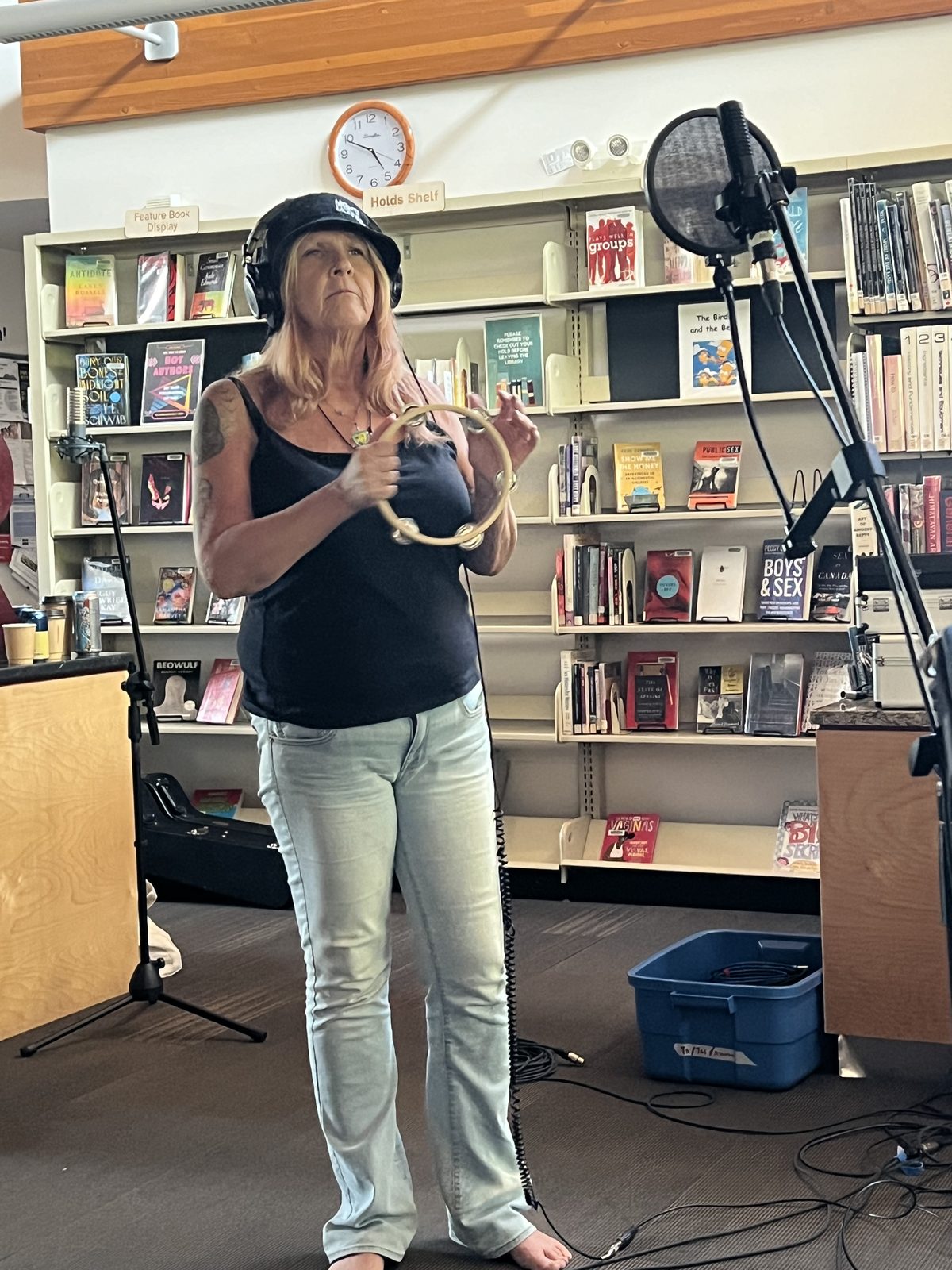 Tonya tracking vocals and tambourine