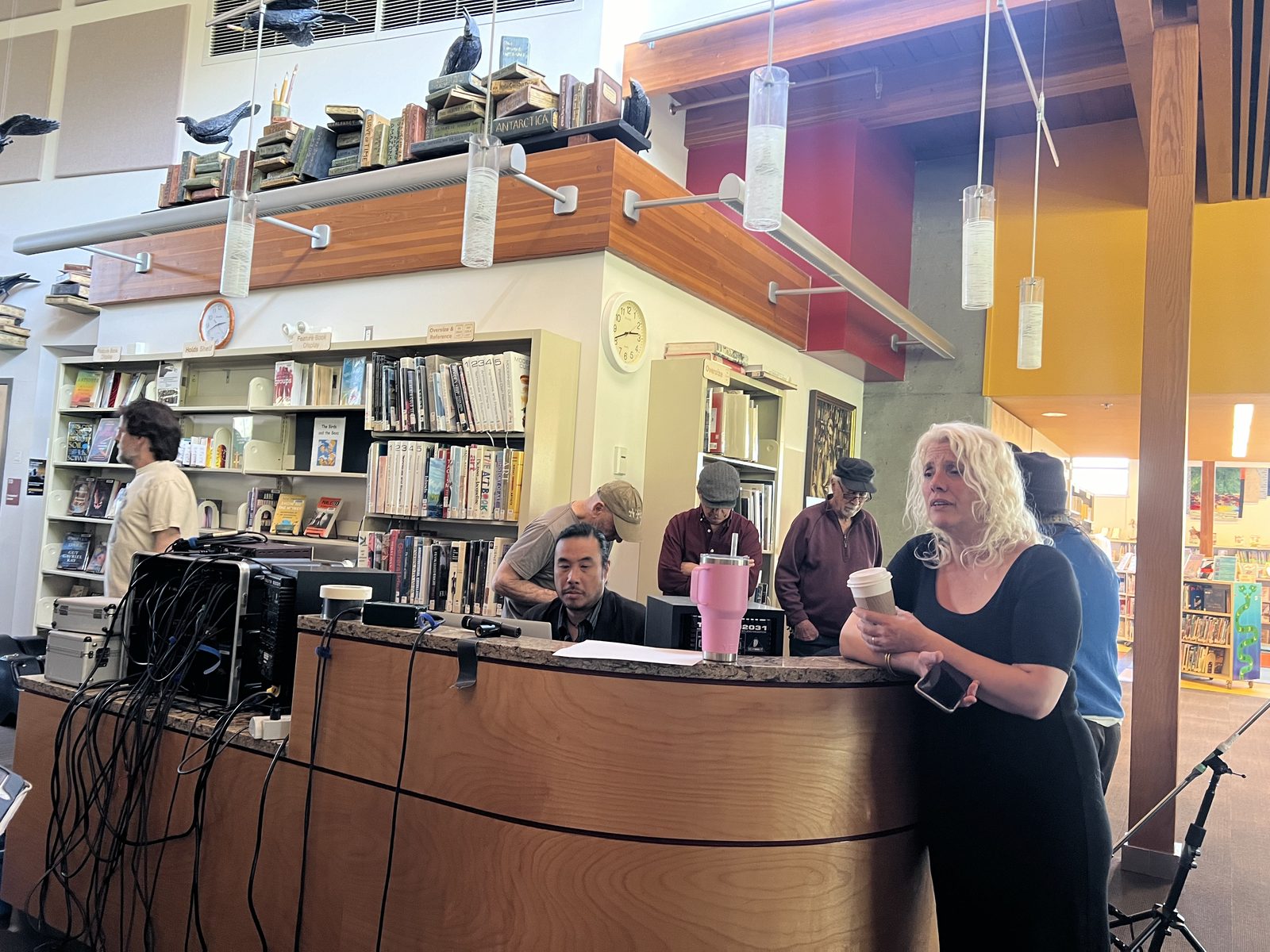 Saxophone on stand against the library art section